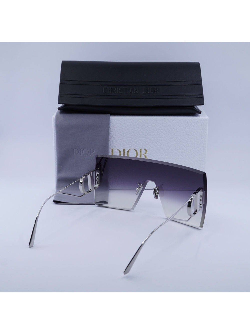 Dior 30MONTAIGNE M1U F0A6 Shield Rimless Sunglasses - Silver / Grey - Picture 9 of 9